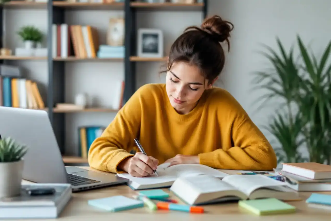 Écriture soignée et correction professionnelle sur un bureau moderne