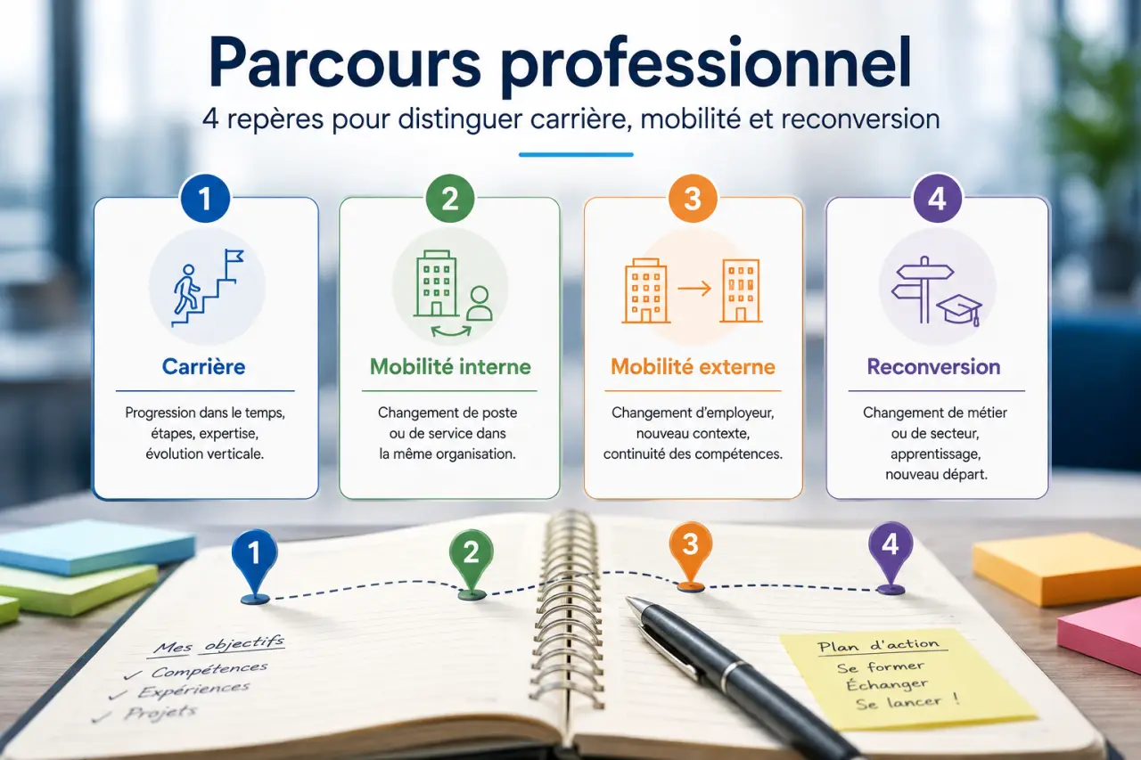 Parcours professionnel : 4 repères pour distinguer carrière, mobilité et reconversion