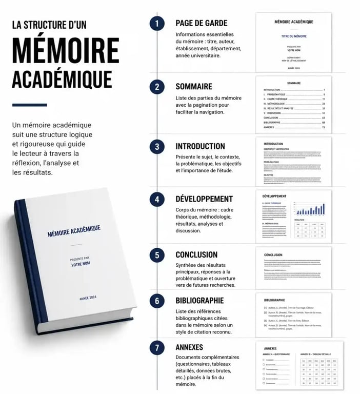 Structure type d'un mémoire académique avec emplacement des annexes