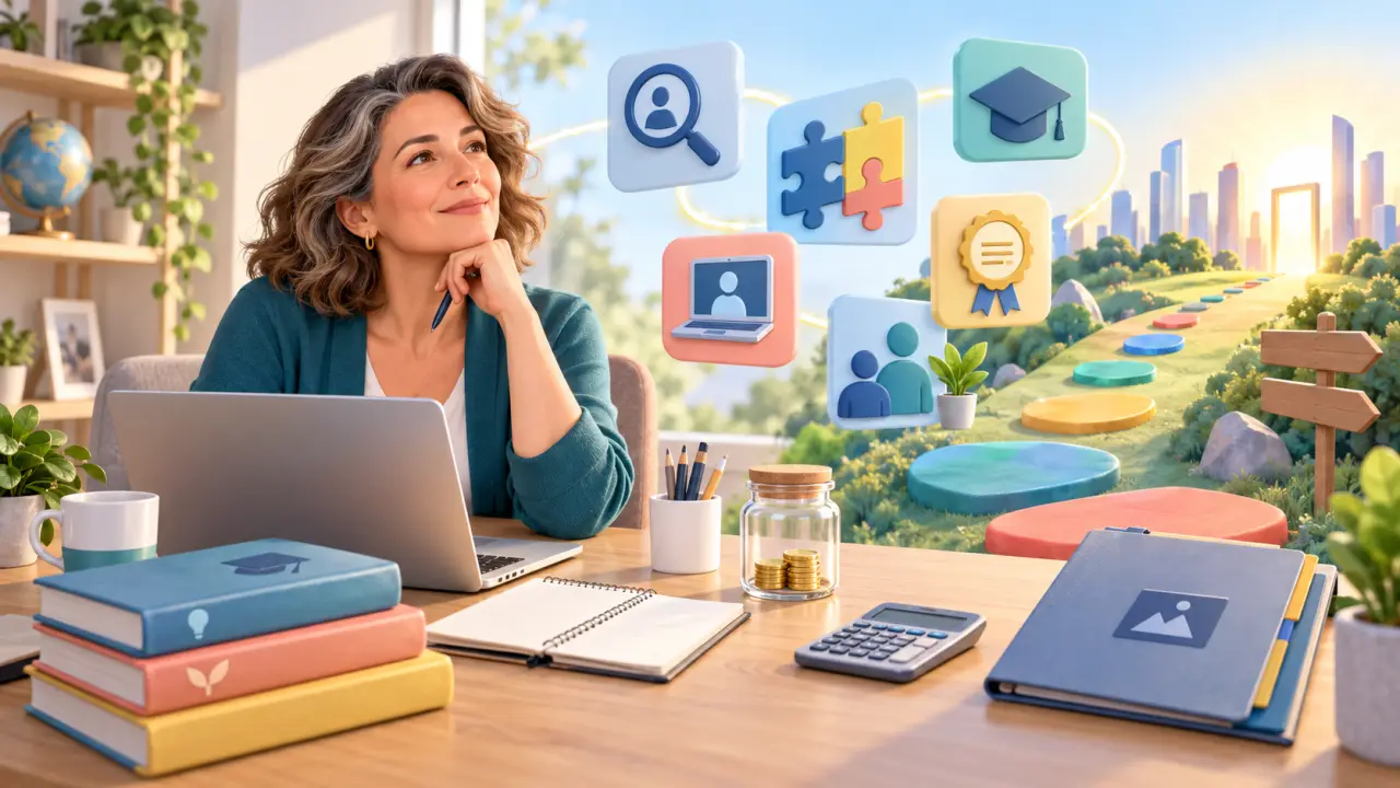 Parcours de reconversion professionnelle avec plusieurs étapes et solutions de financement