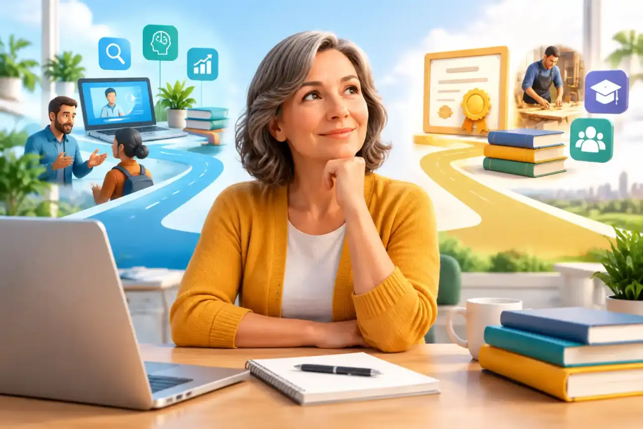 Chemins interconnectés symbolisant une reconversion professionnelle après 40 ans