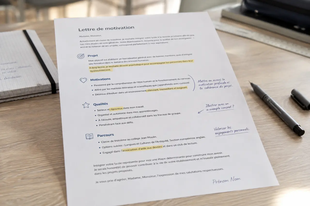 Que mettre dans une lettre de motivation lycée ? Une page, des arguments précis et une présentation soignée